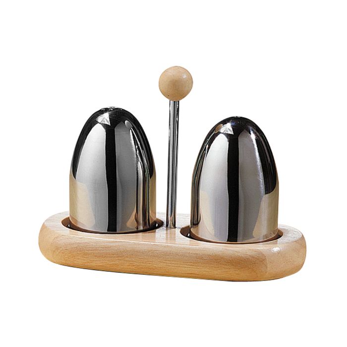 Rubberwood and Stainless Steel Salt and Pepper Set