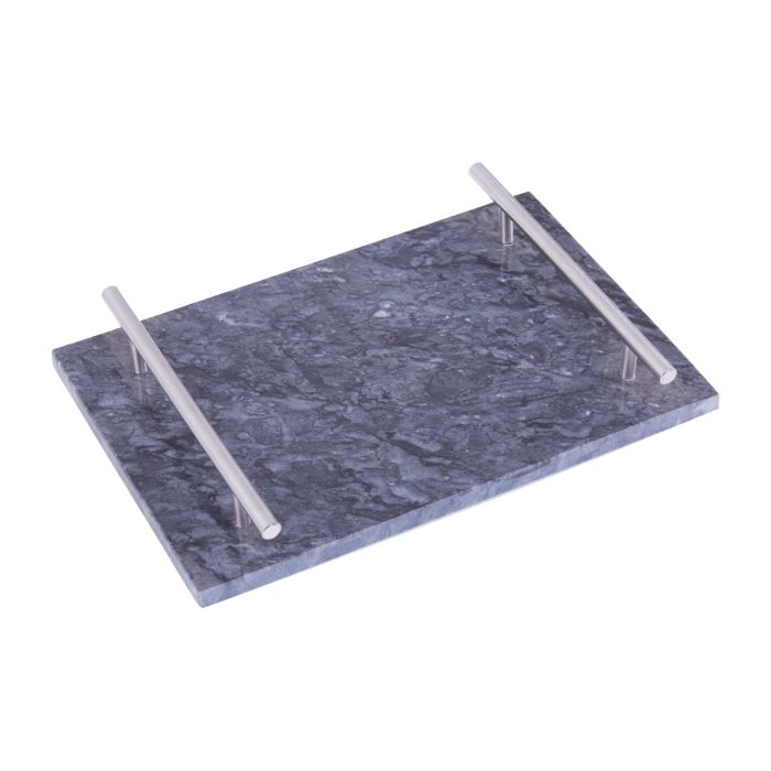 Black Marble Tray With Silver Handles