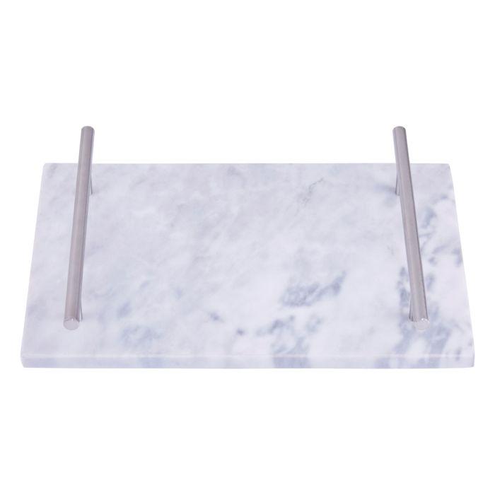 Grey Marble Tray With Silver Handles