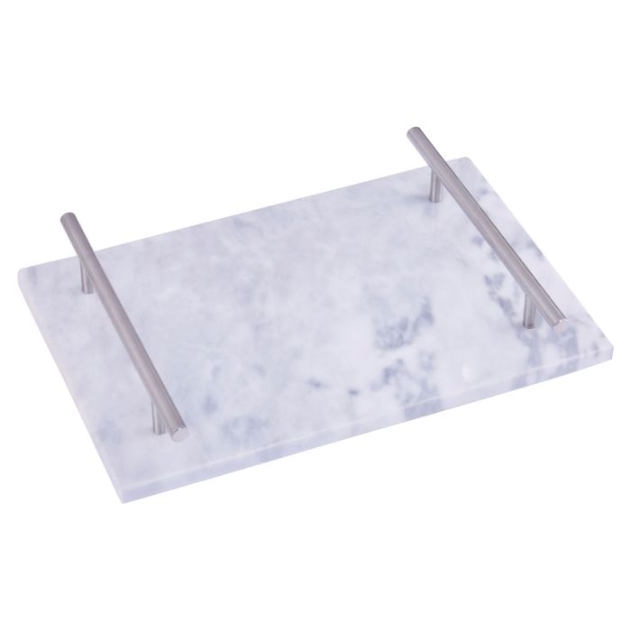 Grey Marble Tray With Silver Handles