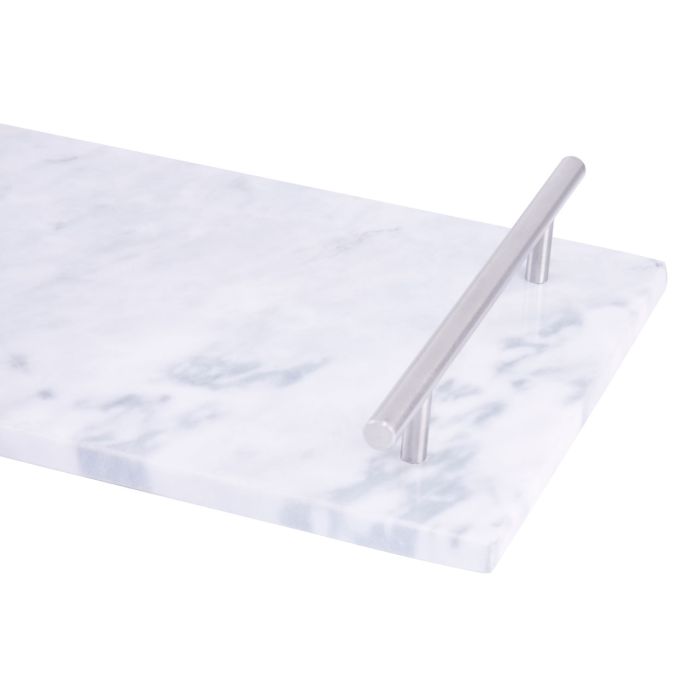 Grey Marble Tray With Silver Handles