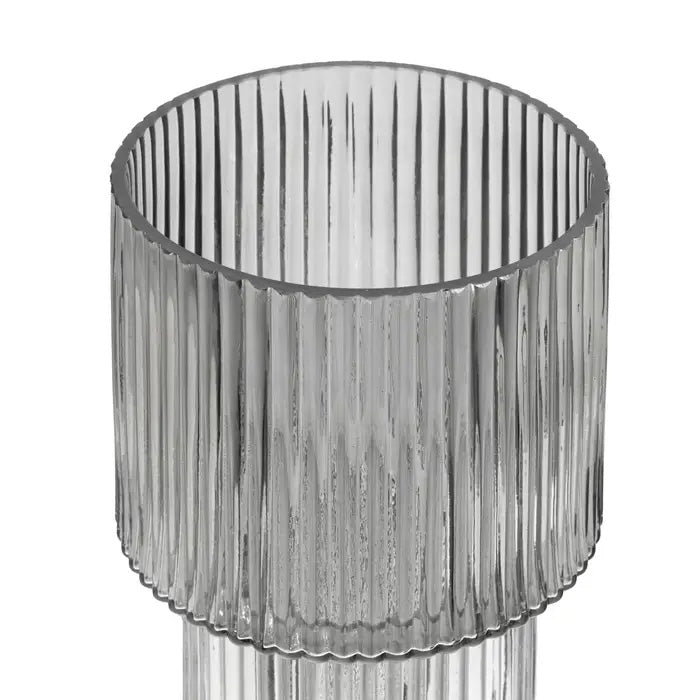 Esma Large Ribbed Grey Glass Vase