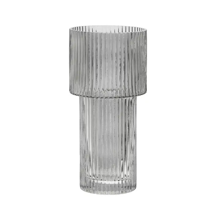 Esma Large Ribbed Grey Glass Vase